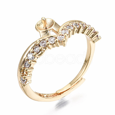 Brass Micro Pave Clear Cubic Zirconia Peg Bails Cuff Finger Ring Settings KK-T056-115G-NF-1