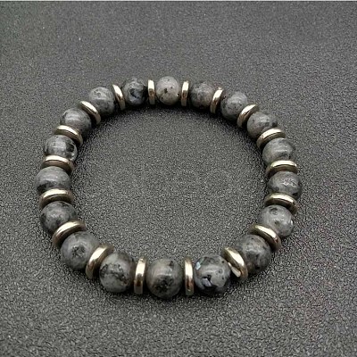 Round Natural Labradorite Beaded Stretch Bracelets for Women Men MY8494-3-1