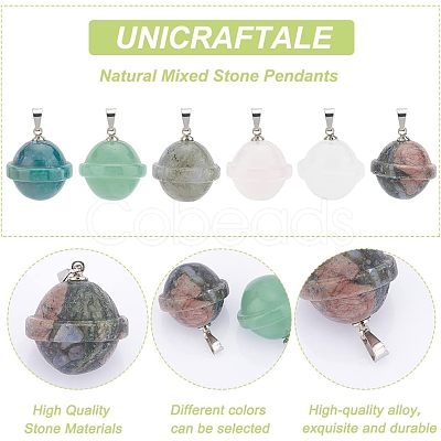 Unicraftale 6Pcs 6 Styles Natural Mixed Stone Pendants FIND-UN0001-38-1