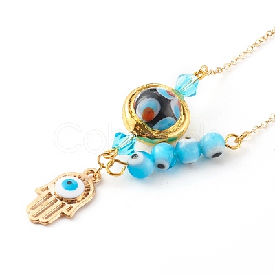 Alloy Enamel Hamsa Hand with Evil Eye Pendant Necklaces NJEW-JN03469-02-1