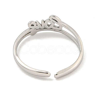 Non-Tarnish 304 Stainless Steel Word Love Open Cuff Ring for Women RJEW-A043-17P-1