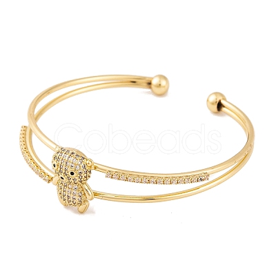 Brass Micro Pave Clear Cubic Zirconia Open Cuff Bangles for Women BJEW-S147-10G-B-1