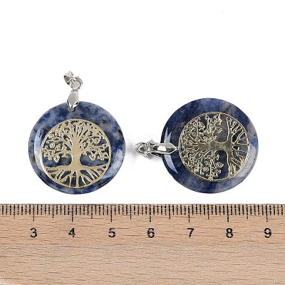 Natural Blue Spot Jasper Flat Round Pendants G-Q188-01P-12-1