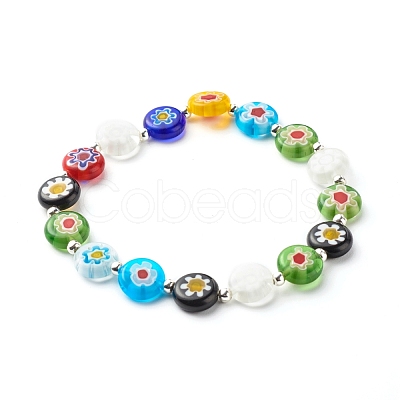 Handmade Millefiori Lampwork Beads Stretch Bracelet for Teen Girl Women Gift BJEW-JB06847-01-1