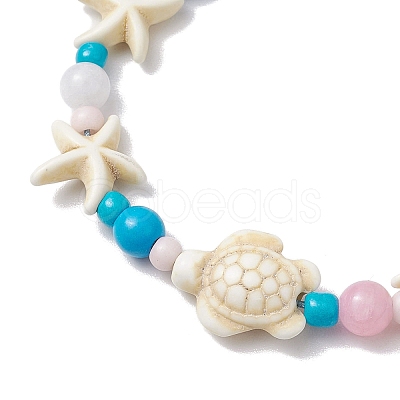 3Pcs 3 Styles Starfish & Turtle Synthetic Turquoise Braided Bead Bracelet Sets BJEW-JB10348-1