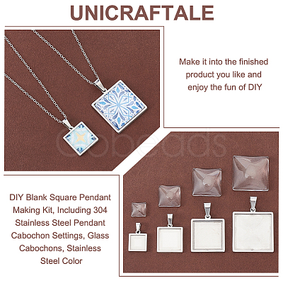 Unicraftale DIY Blank Square Pendant Making Kit DIY-UN0005-47-1