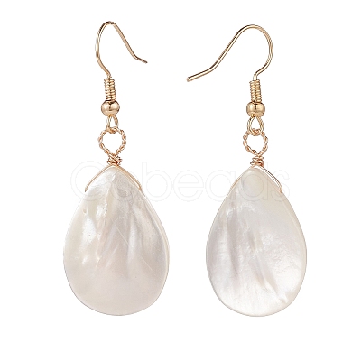 Natural Shell Teardrop Dangle Earrings X-EJEW-JE04953-1