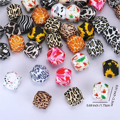 Colorful Pattern Printed Silicone Beads SI-JX0022A-16-1