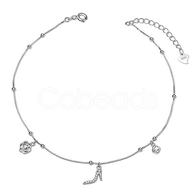 SHEGRACE Rhodium Plated 925 Sterling Silver Charm Anklet JA111A-1