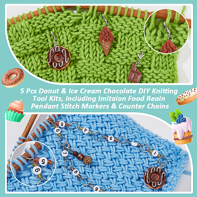 5Pcs Donut & Ice Cream Chocolate DIY Knitting Tool Kits HJEW-AB00713-1