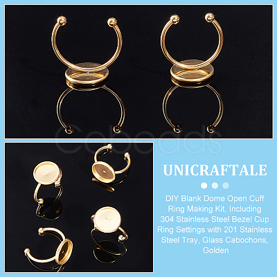 Unicraftale DIY Blank Dome Open Cuff Ring Making Kit STAS-UN0053-06-1