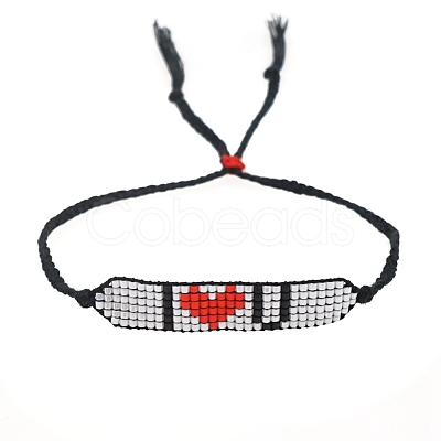 Glass Seed Wide Band with Word I Love U Heart Friendship Link Bracelet for Women BJEW-P269-11-1