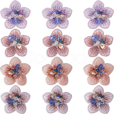 Gorgecraft 12Pcs 4 Colors 3D Flower Glass Beaded Appliques PATC-GF0001-47-1