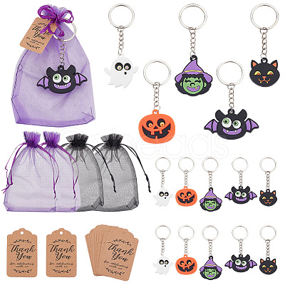 BENECREAT 1 Set Witch/Pumpkin/Ghost/Vampire/Bat PVC Plastic Pendant Keychain KEYC-BC0001-15-1