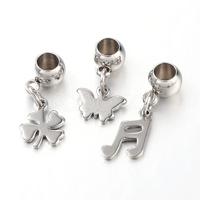 Tarnish Resistant Mixed Shape 304 Stainless Steel European Large Hole Dangle Charms PALLOY-JF00031-1