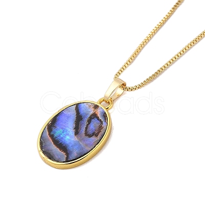 Rack Plating Natural Paua Shell Pendants Necklace NJEW-B104-01H-01G-1