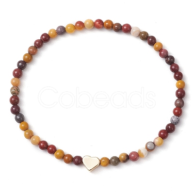 Natural Mookaite Round Beaded Stretch Bracelets for Women BJEW-JB11370-1