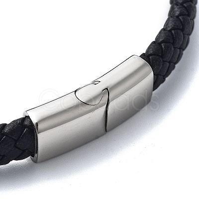 Men's Braided Black PU Leather Cord Bracelets BJEW-K243-56AS-1