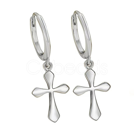 Fashionable S925 Sterling Silver Cross Hoop Earrings BO1678-2-1