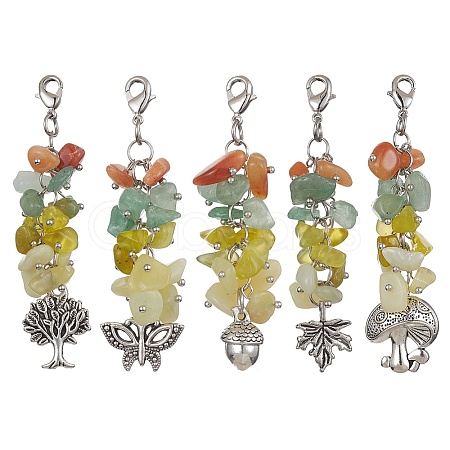 Alloy Charms & Natural Gemstone Chips Beaded Pendant Decoration HJEW-JM01208-1