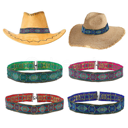 Ethnic Style Embroidery Polyester Ultra Wide Thick Flat Adjustable Hat Band DIY-AB00005-1