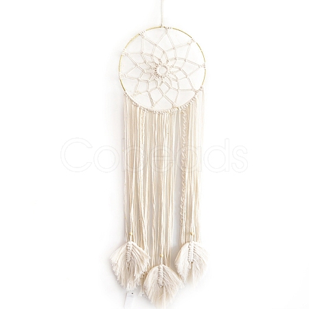 Woven Net/Web with Feather Cotton Macrame Wall Hanging PW-WG73356-01-1