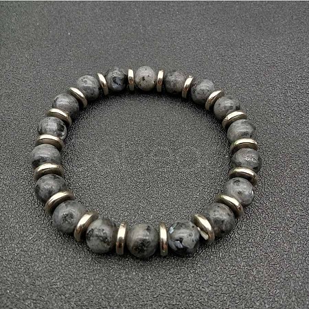 Round Natural Labradorite Beaded Stretch Bracelets for Women Men MY8494-3-1