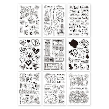 Globleland 9 Sheets 9 Style PVC Plastic Stamps DIY-GL0002-86-1