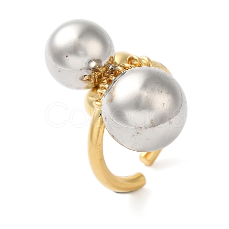 Brass Round Ball Open Cuff Rings for Women RJEW-B062-05GP-1