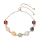 Natural Gemstone Slider Bracelets for Women, with Brass Box Chain, Golden, Inner Diameter: 3-1/8 inch(8cm)