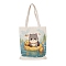 Cat Polyester Canvas Women's Tote Bags, with Handle, Shoulder Bags for Shopping, Rectangle, White, 40x30cm