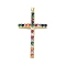 Real 18K Gold Plated Brass with Random Color Glass Pendants, Cross, Colorful, 51x28.5x4mm, Hole: 3.5x4.1mm