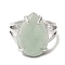 Natural Green Aventurine Teardrop Adjustable Rings, Platinum Brass Ring, Lead Free & Cadmium Free, US Size 7(17.3mm)