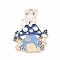 Alloy Enamel Pendants, Rabbit with Mushroom House Charm, Marine Blue, 30.5x23x1mm, Hole: 2mm