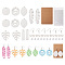 DIY Sublimation Blank Earring Making Kit, Including Leaf & Rectangle & Flat Round MDF Wood Pendants, Brass Earring Hooks, BurlyWood, 144Pcs/set