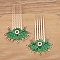 Flower Alloy Enamel Hair Stick Finding, Ancient Style Hanfu Accessories for Women Girl, Green, 61x38mm