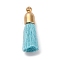 Cotton Pendants, with CCB Plastic Finding, Tassl, Cyan, 24.5~30x6mm, Hole: 1.4mm