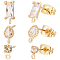 Beebeecraft 30Pcs 3 Style Brass Cubic Zirconia Stud Earring Findings, with Loops, with 30Pcs Friction Ear Nuts, Diamond & Teardrop & Rectangle, Real 18K Gold Plated, 5.5~8.5x3~4mm, Hole: 0.8~1mm, 10Pcs/style