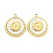 304 Stainless Steel Pendants, with Pave Shell, Flat Round with Flower Charm, Real 18K Gold Plated, 18x15x3mm, Hole: 1.5mm