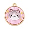 Alloy Pendants, with Acrylic, Cadmium Free & Nickel Free & Lead Free, Flat Round, Cat Shape, 23x20x2mm, Hole: 1.8mm