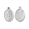 Non-Tarnish 201 Stainless Steel Pendants, Oval with Saint & Word Pray for us Charm, Stainless Steel Color, 23x14.5x3mm, Hole: 1.6mm