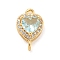 Brass Pave Cubic Zirconia Connector Charms, Heart Links, Golden, Light Sky Blue, 15x9x6mm, Hole: 1.2mm