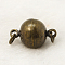 Brass Magnetic Clasps with Loops, Nickel Free, Round, Antique Bronze, 16x10mm, Hole: 2mm