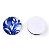 Blue and White Floral Printed Glass Flatback Cabochons X-GGLA-A002-12mm-XX-5