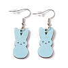 Rabbit Wooden Dangle Earrings EJEW-D189-01E-2