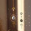 Natural Rose Quartz Brass Moon & Star Hanging Ornaments PW-WG80899-05-1