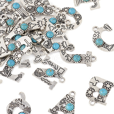 26Pcs 26 Styles Alloy Letter Pendants with Resin Imitation Synthetic Turquoise FIND-TA0003-70-1