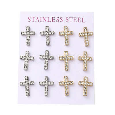 Ion Plating(IP) 304 Stainless Steel Cross Stud Earrings EJEW-C099-10PG-1