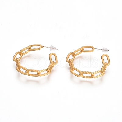 Semicircular Brass Textured Cable Chain Stud Earrings EJEW-E196-13MG-1