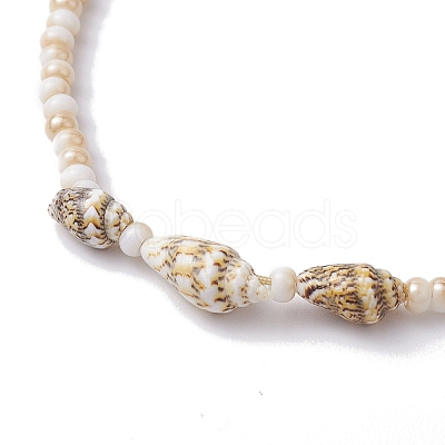 Glass with Natural Sea Shell Beads Anklet AJEW-AN00595-1